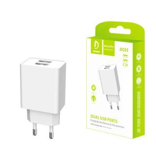 ŁADOWARKA SIECIOWA 2.1A 10W  BIAŁA DENMEN 2100mA 2xUSB DC02 SINGLE