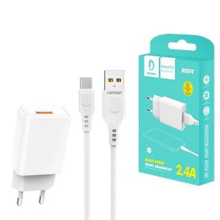 ŁADOWARKA SIECIOWA 2.4A + KABEL MICRO USB BIAŁA DENMEN 2400mA DC01 12W