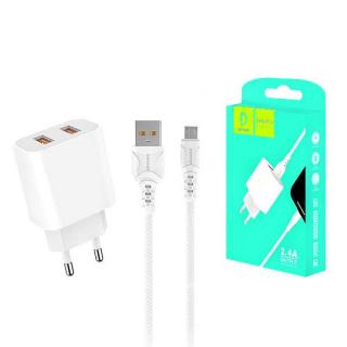 ŁADOWARKA SIECIOWA 2.4A + KABEL USB IPHONE  BIAŁA DENMEN 2XUSB 2400mA DC05 12W