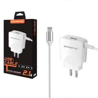 ŁADOWARKA SIECIOWA 2A KABEL USB MICRO BIAŁA SOMOSTEL 2100mA SMS-A03 10,5W