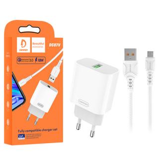 ŁADOWARKA SIECIOWA 3,6A 18W BIAŁA DENMEN + KABEL MICRO USB 3600mA FAST CHARGING DC07V