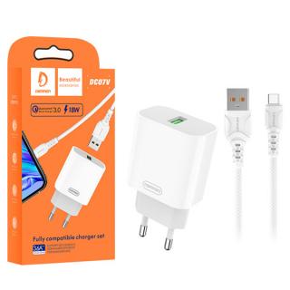 ŁADOWARKA SIECIOWA 3,6A 18W BIAŁA DENMEN + KABEL TYP-C 3600mA FAST CHARGING DC07T