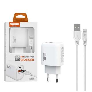 ŁADOWARKA SIECIOWA 3A 18W + KABEL IPHONE BIAŁA SOMOSTEL POWER DELIVERY SMS-Q01 PD+USB