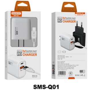 ŁADOWARKA SIECIOWA 3A 18W + KABEL TYP-C BIAŁA SOMOSTEL POWER DELIVERY SMS-Q01 PD+USB