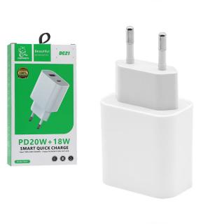 ŁADOWARKA SIECIOWA 3A 20W BIAŁA DENMEN 3600mA DC21 USB+TYP-C PD+C3.0