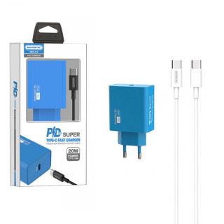 ŁADOWARKA SIECIOWA 3A 20W + KABEL TYP-C NIEBIESKA SOMOSTEL POWER DELIVERY SMS-A78 PD