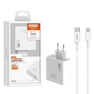 ŁADOWARKA SIECIOWA 65W GAN + KABEL IPHONE DO TYP-C  BIAŁA SOMOSTEL POWER DELIVERY Q15 PD