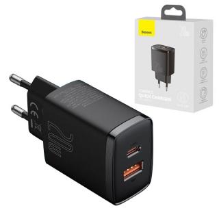 ŁADOWARKA SIECIOWA BASEUS COMPACT QUICK CHARGER, USB, USB-C, 20W (CZARNA)