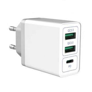 ŁADOWARKA SIECIOWA BIAŁA VEGA FASTON QUICK 3.0 FAST CHARGER 30W SINGLE BULK 2XUSB + PD