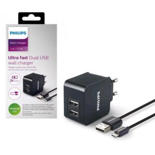 PHILIPS DLP2307U/12 ŁADOWARKA SIECIOWA 2A+1A KABEL MICRO USB 3100mA 2XUSB