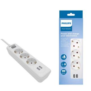 PHILIPS SPN3032WA/60 PRZEDŁUŻACZ SIECIOWY BIAŁY 3 GNIAZDA 2XUSB 2M