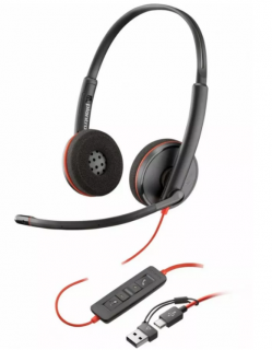 Poly Blackwire 3220 Stereo USB-C Black Headset + USB-C/A Adapter (Bulk) 8X2J9A6 Zestaw słuchawkowy