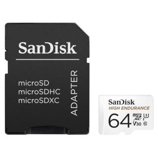 SANDISK SDSQQNR-064G-GN6IA KARTA SANDISK HIGH ENDURANCE (rejestratory i monitoring) microSDXC 64GB V30 z adapterem