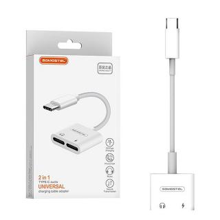 SOMOSTEL BIAŁY SMS-BZ06 ADAPTER HF TYP-C  AUDIO USB-C + ZASILANIE