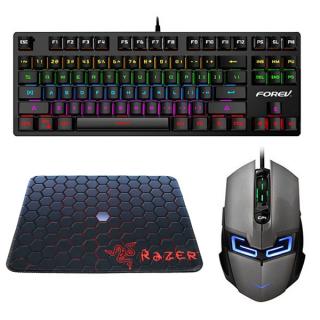 ZESTAW FOREV KLAWIATURA SZARA PODŚWIETLANA GAMING FV-Q301 + MYSZ OPTYCZNA PRZEWODOWA SZARA CANYON CND-SGM7G + PODKŁADKA POD MYSZ RAZER RUN MINI 210X26