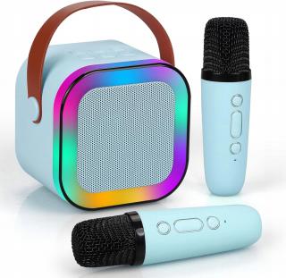 Extralink Kids Mini Karaoke LED Speaker 2x Mic Niebieski | Zestaw do Karaoke | głośnik, 2x mikrofon, Bluetooth, AUX, slot na karty pamięci,...