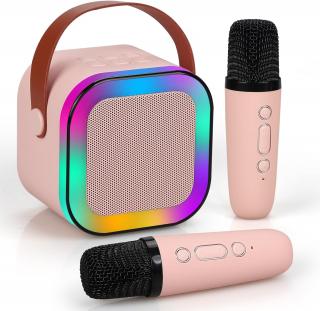 Extralink Kids Mini Karaoke LED Speaker 2x Mic Różowy | Zestaw do Karaoke | głośnik, 2x mikrofon, Bluetooth, AUX, slot na karty pamięci, oświetlenie...