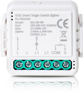 GISE Smart Single Switch no neutral Zigbee | Pojedynczy moduł przekaźnikowy bez N Zigbee | GSS-ZB-NN