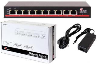 Switch PoE GETFORT 8 portów 2 uplink 120W Long Range VLAN