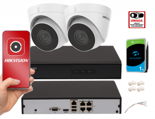 Zestaw monitoringu IP Hikvision 2 kamery kopułkowe 2Mpx PoE