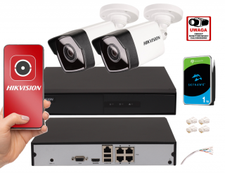 Zestaw monitoringu IP Hikvision 2 kamery tubowe 2Mpx PoE
