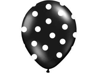 Balon 30cm czarny w białe kropki -1 szt