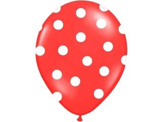 Balon 30cm czerwony w białe kropki -1 szt