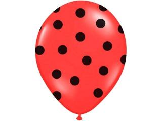 Balon 30cm czerwony w czarne kropki -1 szt