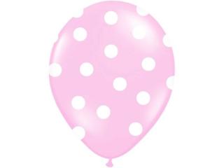 Balon 30cm jasno różowy w białe kropki-1 szt