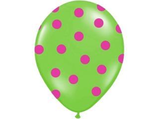 Balon 30cm zielony w różowe kropki -1 szt