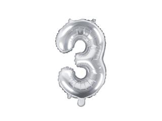 Balon foliowy Cyfra ""3"", 35cm, srebrny