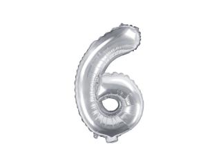 Balon foliowy Cyfra ""6"", 35cm, srebrny