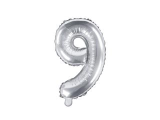 Balon foliowy Cyfra ""9"", 35cm, srebrny