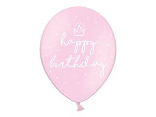 Balony 30cm, happy birthday, P. Baby Pink (1 op. / 6 szt.)