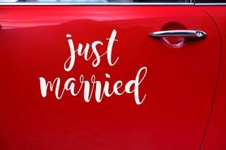 Naklejka ślubna na samochód - Just married