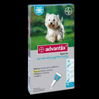 ADVANTIX SPOT-ON dla psów o wadze 4-10 kg (100 MG + 500 MG)/1 ML 1,0 ML X 4 PIPETY