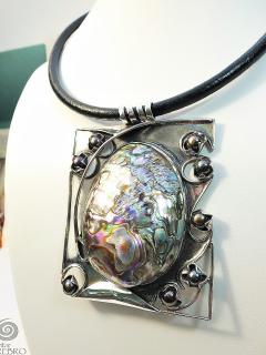 Naszyjnik Srebrny z Muszlą Paua   handmade