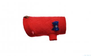 Sweterek czerwony z niebieską kokardką - dla pieska - L