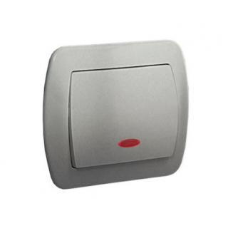 AKORD Łącznik jednobiegunowy z podświetleniem, 10AX, 250V~, zaciski śrubowe; aluminiowy metaliz.  AW1L/26/KON