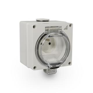 AQUA66 Gniazdo Hermetyczne n/t IP66 z uchylną transparentną pokrywą; 2P+Z, 16A, 250V; szare  55.66/EPO