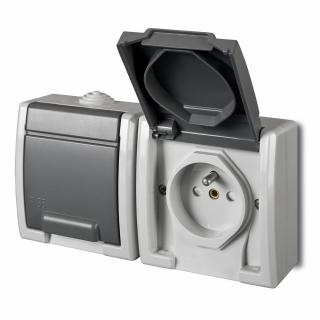 AQUANT IP55 gniazdo hermetyczne natynkowe podwójne z uziemieniem 2x2P+Z 16A IP55, szary; 1242-10, ELEKTRO-PLAST NASIELSK  1242-10/EPN