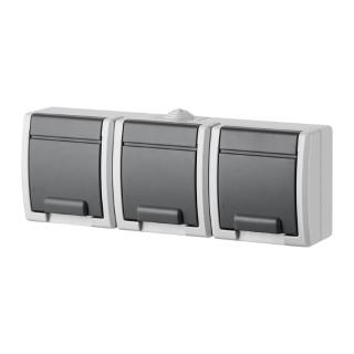 AQUANT IP55 gniazdo hermetyczne natynkowe potrójne z uziemieniem 3x2P+Z 16A IP55, szary; 1243-10, ELEKTRO-PLAST NASIELSK  1243-10/EPN