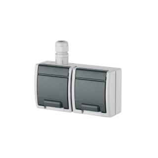 AQUANT IP65 gniazdo hermetyczne natynkowe podwójne z uziemieniem 2x2P+Z 16A IP65, szary; 1242-65, ELEKTRO-PLAST NASIELSK  1242-65/EPN