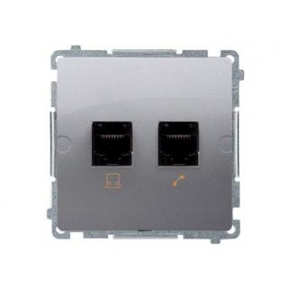 BASIC Gniazdo komputerowe RJ45 kat.5e + telefoniczne RJ11 (moduł). Montaż gniazda na wkręty do puszki; stal inox  BMF5T.02/21/KON