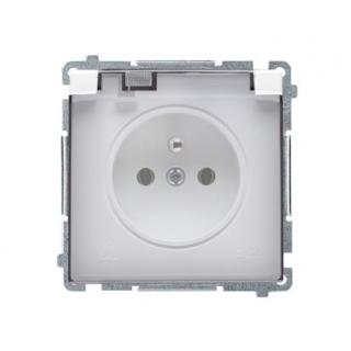 BASIC Gniazdo wtyczkowe z uziemieniem, z przesł. torów prądowych, bryzgoszczelne IP44 (moduł), 16A, 250V~, zaciski śrubowe, klapka transp.; białe  BMGZ1BZ.01/11A/KON