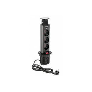 Biurkowy przedłużacz wpuszczany 60mm, 3x schuko (czarny)  AE-BPW3S60-20/GTV