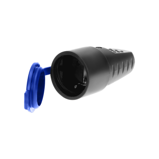 Gniazdo gumowe proste IP44 z uziemieniem, czarne, wersja schuko  OR-AE-1314(GS)/ORN