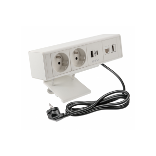 Gniazdo meblowe BAR, 2x gniazdo french, 1xUSB A, 1xUSB C. 1xRJ45,1xHDMI,, kabel 1.5m, białe  AE-GM2FBAR-10/GTV