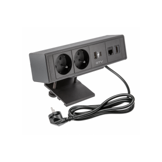 Gniazdo meblowe BAR, 2x gniazdo french, 1xUSB A, 1xUSB C. 1xRJ45, 1xHDMI, kabel 1.5m, czarne  AE-GM2FBAR-20/GTV