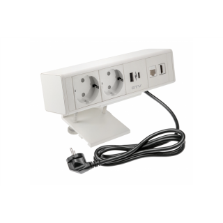 Gniazdo meblowe BAR, 2x gniazdo schuko, 1xUSB A, 1xUSB C. 1xRJ45, 1xHDMI,, kabel 1.5m, białe  AE-GM2SBAR-10/GTV